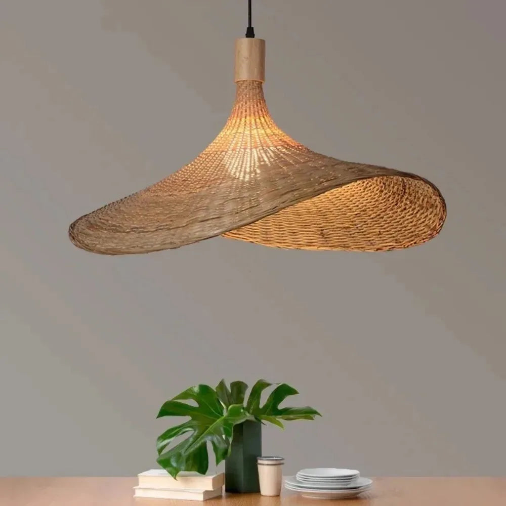 Suspension luminaire rotin bambou