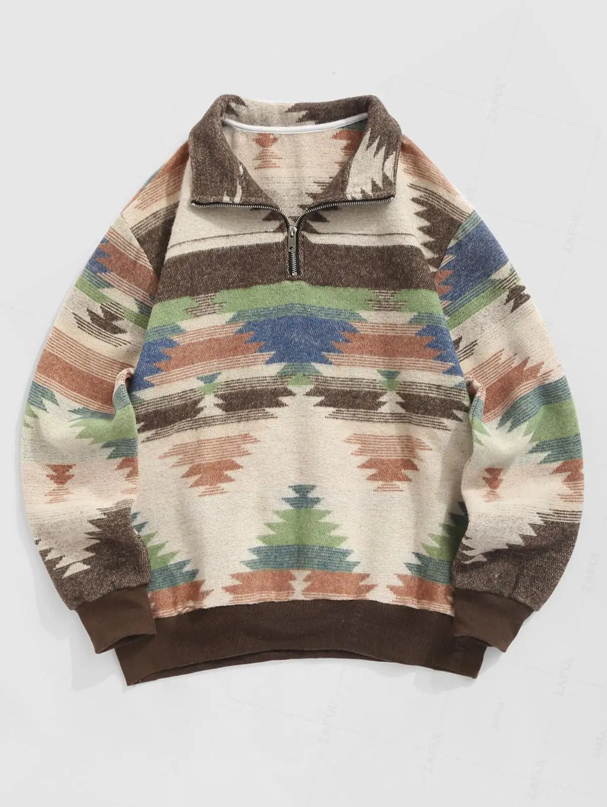 Pull Tricoté Vintage – Sweater Oversize Unisexe avec Motif Ethnique Authentique