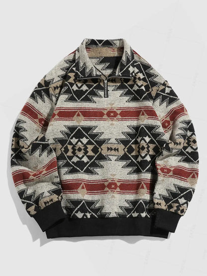 Pull Tricoté Vintage – Sweater Oversize Unisexe avec Motif Ethnique Authentique
