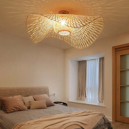 Plafonnier suspension bambou fer