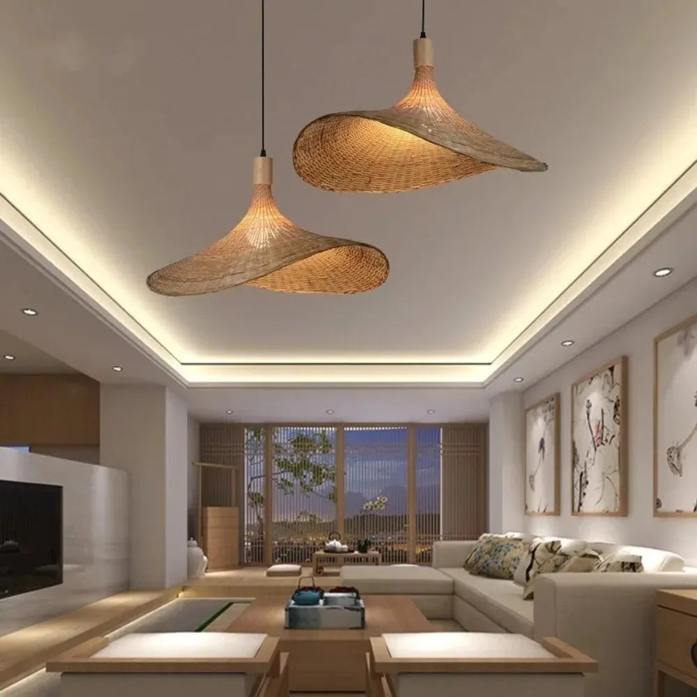 Suspension luminaire rotin bambou