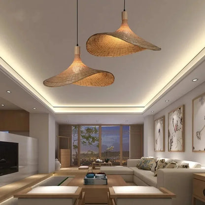 Suspension luminaire rotin bambou