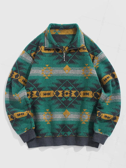 Pull Tricoté Vintage – Sweater Oversize Unisexe avec Motif Ethnique Authentique