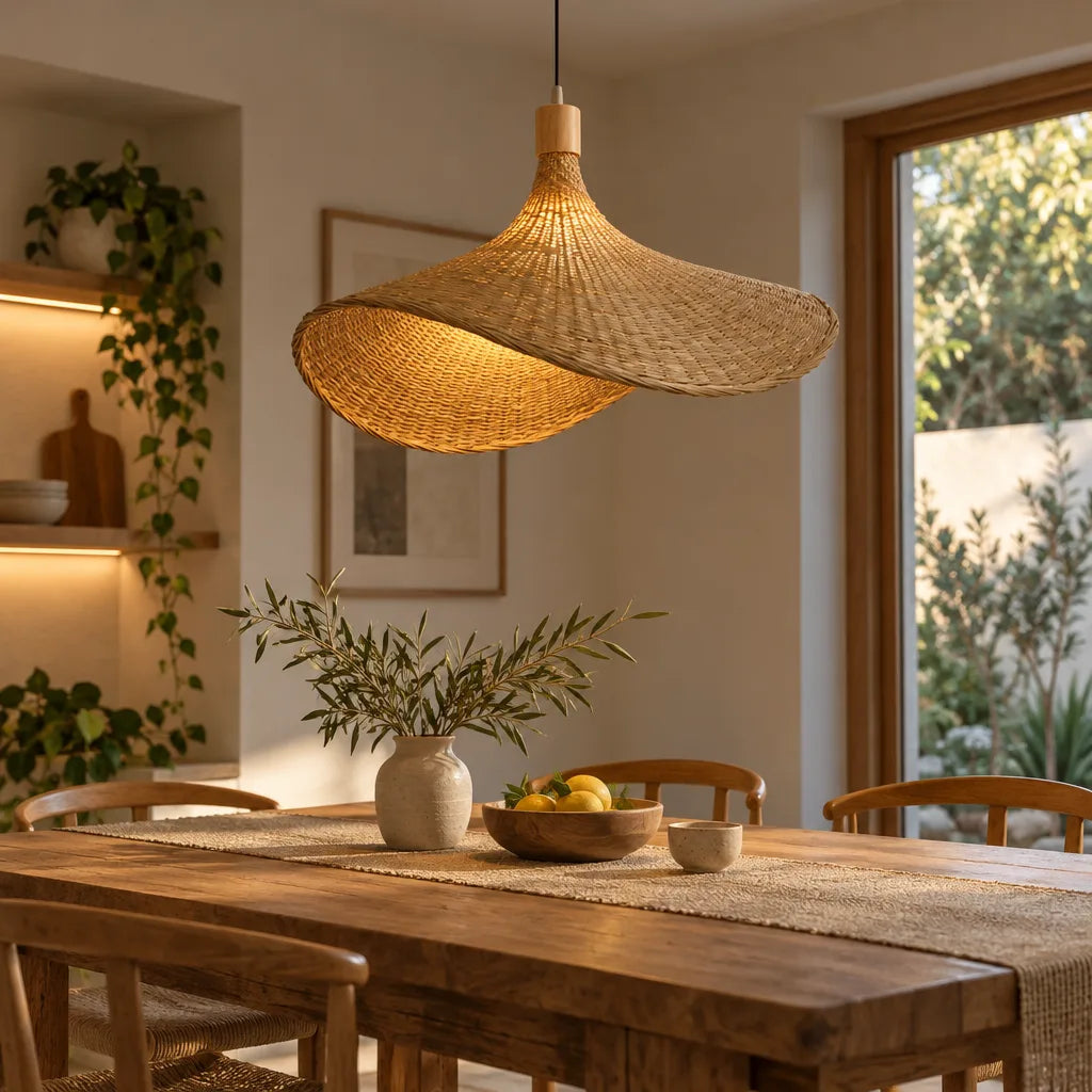 Suspension luminaire rotin bambou