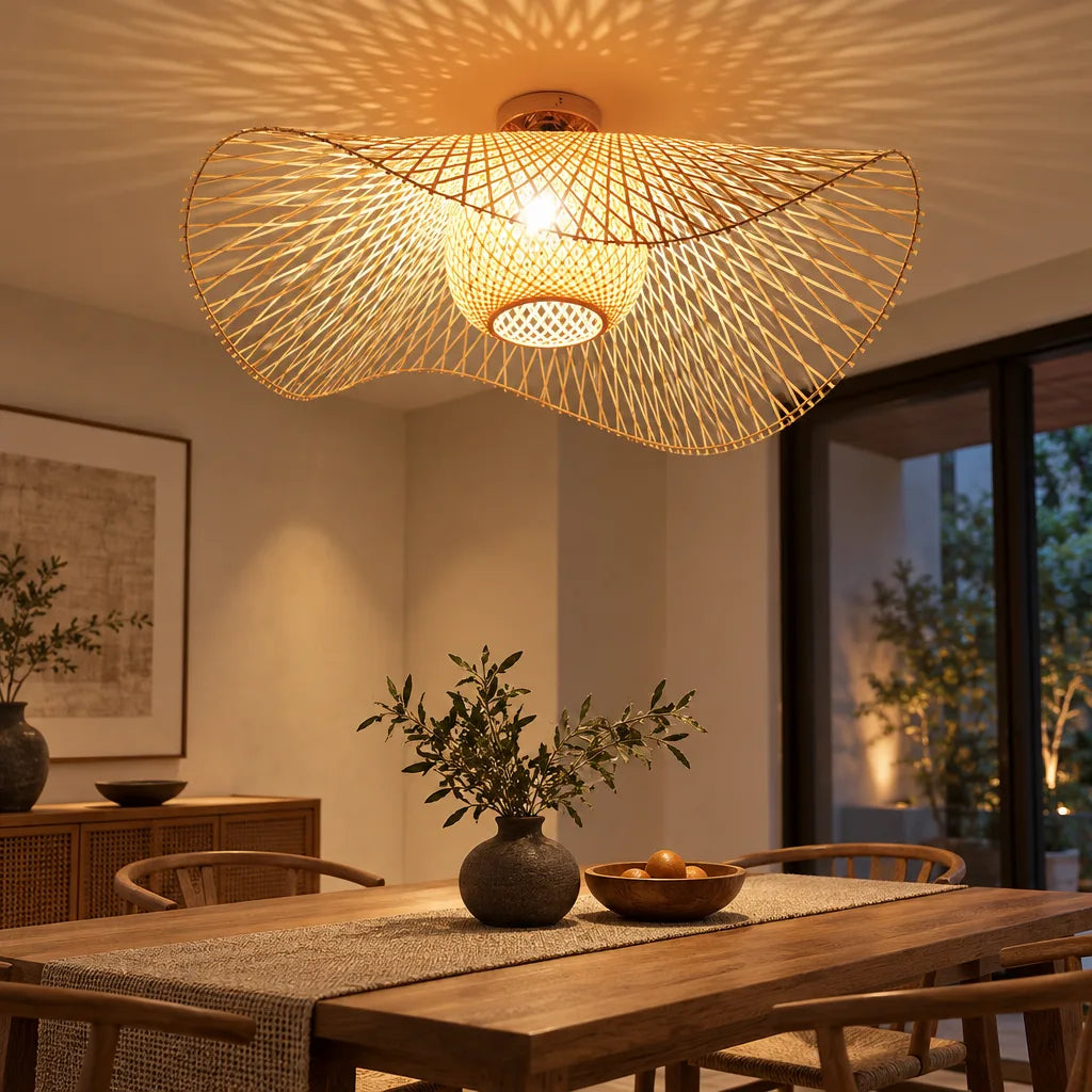 Plafonnier suspension bambou fer